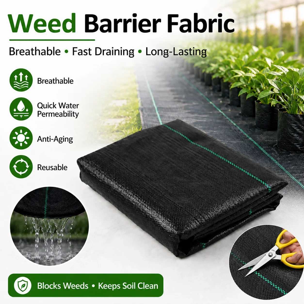 Smart Garden Greenhouse - Water Permeable Weed Barrier Fabric Geotextile